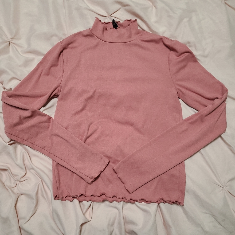 Pink mock neck long sleeve top